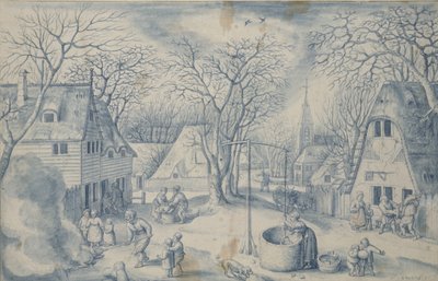 A Village Scene: Winter by Jacob I Savery